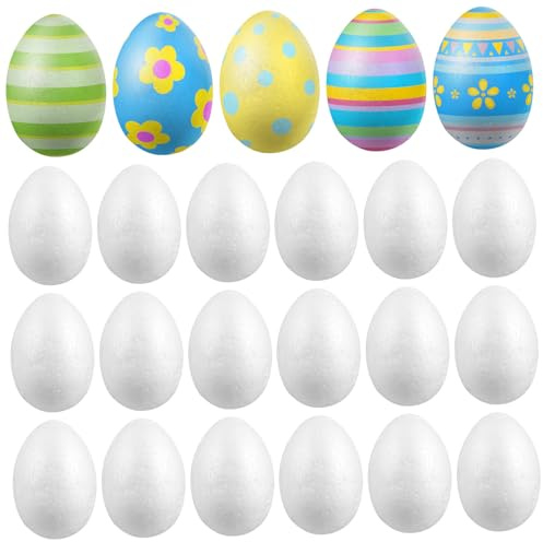 Angoily 50 Uova di Schiuma Uova di Polistirolo Bianche da 4 Cm per La Realizzazione di Lavoretti Pasquali Primaverili Progetto di Pittura di Uova di Pasqua Fai da Te
