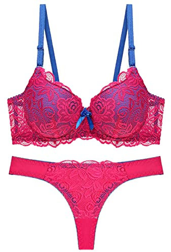 Women's Sexy Thin Cup Lace Bra Set Shaped Push Up Underwear Set Sports Bustiers Women, red, M/85BC