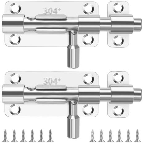 Edelstahl Türriegel, 2 Stück Schiebeschloss Türriegel Klein,Riegel Tür Klein mit Schrauben,Verdickter Bolzenriegel Schieberiegel mit Vorhängeschloss Loch,Schiebeschloss für Schlafzimmer, Garten, Zaun