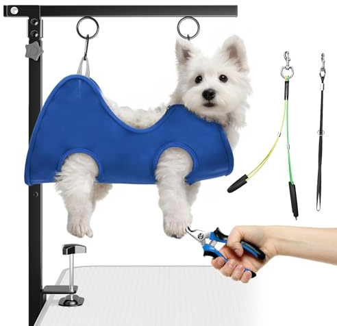Brazo de Aseo Plegable para Perros con Abrazadera – Altura Ajustable 66–102 cm, Brazo de Mesa de Grooming con Hamaca y Sujeción Anti-Sentado, Sistema de Sujeción para Perros Pequeños y Medianos