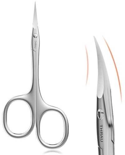 THRAU Ciseaux à Cuticules pour Droitier – Acier Inoxydable Chirurgical avec Pointe Courbée Tranchante – Pour Cuticules, Ongles, Sourcils, Cils, Poils de Nez et Barbe – Idéal pour la Manucure