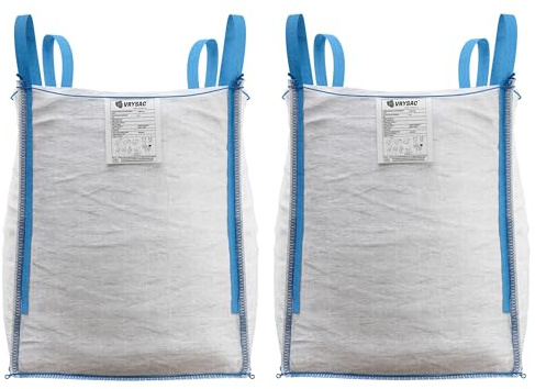 VRYSAC Big Bag 1000 kg, 85 x 85 x 90 cm, 4 Henkel 40 cm, SF 6:1, Baustelle für Schutt, Garten und Brennholz, 2 Stück