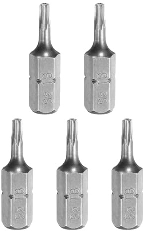 QUARKZMAN 5 Stück T8 Torx Bit Set Schraubendreher Bitsatz 25mm Länge Grau | 1/4 Zoll Sechskantschaft S2 Stahl Stern 6-Punkt-Kopf mit Loch für Schlag Elektrische Schraubendreher Elektrowerkzeuge