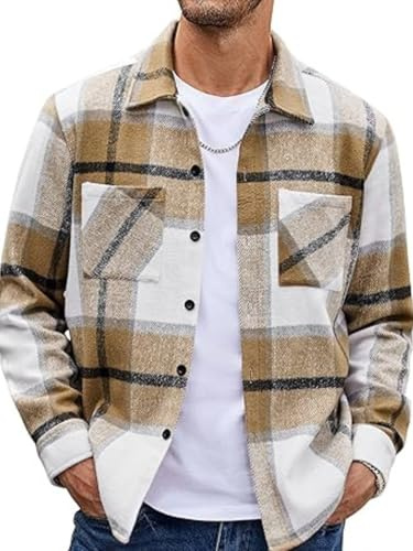 EUDOLAH Chemise Flanelle Homme à Carreaux Surchemise Manches Longues en Coton Style Bûcheron Col Button Down et Coupe Regular Fit Style Vintage Décontracté