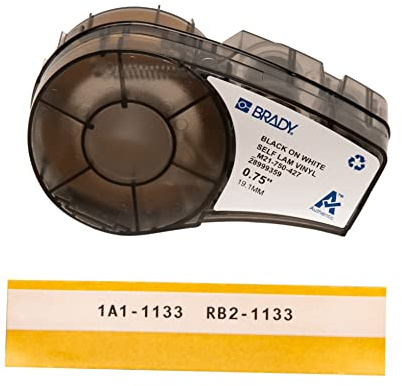 Brady Self-Laminating Vinyl Label Tape for Label Printer M211 & M210 - Self Adhesive Vinyl Printer Labels - Cable Management - Black on White, Transparent (19.05mm x 4.30m) - M21-750-427