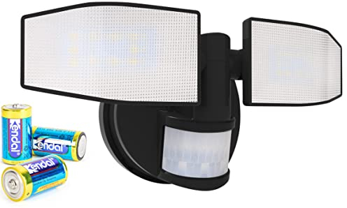 Northpoint Batterie LED Strahler mit Bewegungsmelder Fluter verstellbar Schwenkbar 400 Lumen Spritzwassergeschützt 5000K kaltweiß 3X C-Batterien (Schwarz)