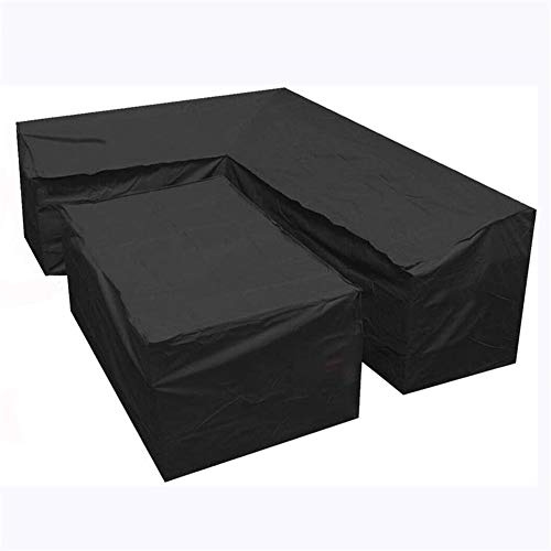L Shaped Garden Furniture Covers Waterproof Dustproof, Garden Furniture Cover Outdoor Rattan Corner Sofa Couch Cover Black (286x286x82cm+155x95x68cm)