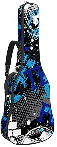 107 cm Gitarrentasche Gitarrentasche Rucksack für E-Gitarre, Akustik-Bass, Konzertgitarre, Ukulele, Mandoline, Tinte blau schwarz weiß Fußball