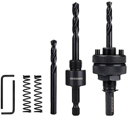 GEINXURN Hex Shaft Hole Saw Mandrel, 7/16-Inch and 3/8 Inch Hole Saw Arbor with 3Pcs Central Drill/2PCS Hex wrench/2Pcs Spring
