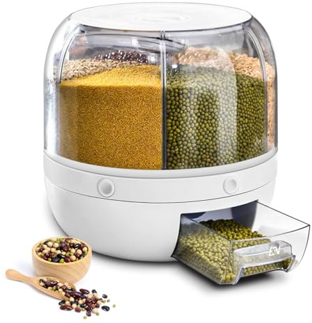 Cocoarm 6 Grid Rice Dispenser Rotating Transparent Dry Food Storage PP Material 5kg Capacity