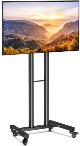 Mobile TV Stand on Wheels with Adjustable Height WHYFONE Heavy Duty TV Cart for 23-60 Inch Flat Screen TVs, Universal Rolling TV Stand with Lockable Wheels, Easy Assembly