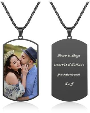 PiercingJak Personalisierte Dog Tag Halskette Foto Kalender Text Beidseitig Gravur Edelstahl Hundemarke Anhänger mit 24'' Kette Memorial Schmuck Liebe Freundschaft Geschenke für Damen Herren