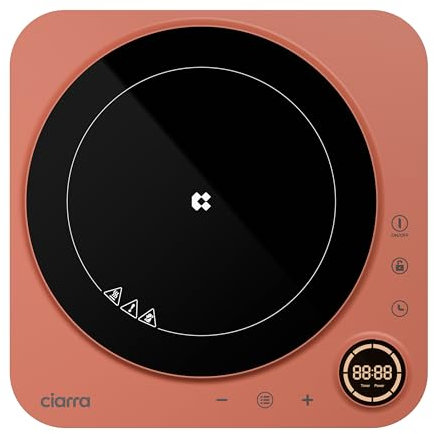 Ciarra Placa de Inducción Portátil 2000W de Potencia en 8 Niveles, Display Táctil, Temporizador, Fácil Limpieza-Naranja, CBTIH1A-O