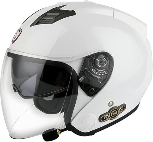 BYOUQ Casco Bluetooth Integrato Per Adulti Con Doppia Visiera, Casco Jet Scooter Certificazione ECE, Casco Scooter Uomo E Donna Con Doppia Visiera M57-58CM Colore A