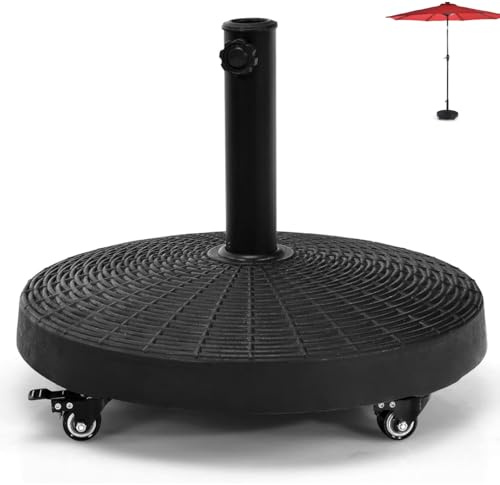 Resin Umbrella Base 24KG with Wheels, Heavy Duty Parasol Base for Garden Yard Poolside - Outdoor Round Patio Umbrella Holder, 38mm-48mm