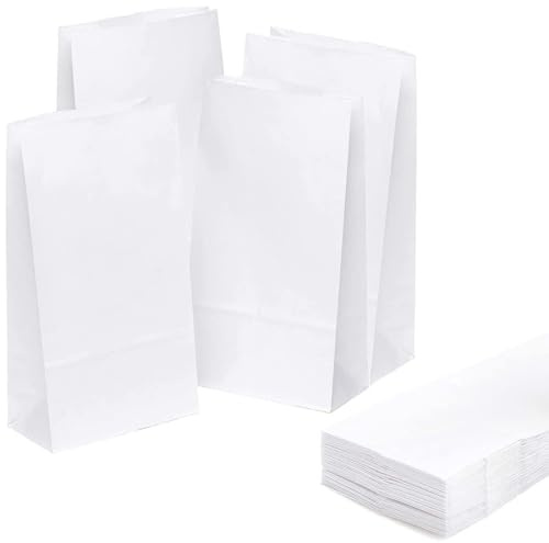 Bangbobi 50 Stück Papiertüten Klein, 9x18x5,5cm in Weiß, Vielseitige Kraftpapier Tüten, Süßigkeiten Tüten, Butterbrottüten für Geschenke, DIY, Hochzeit, Party