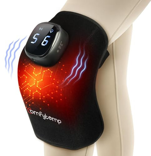 Comfytemp Cordless Knee Massager with Heat for Pain Relief, 3D Portable Knee Heating Pad with 9 Heat Levels, 5 Vibration Mode, APP Control, Heated Knee Brace Wrap for Men Women