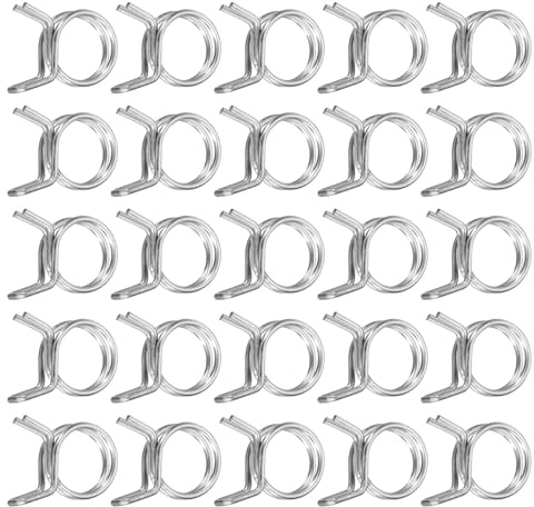 sourcing map 25Pcs 11mm/0.43inch Inner Dia Double Wire Spring Hose Clamp, Stainless Steel Adjustable Spring Clips for Hose Fuel Line Silicone Tube Water Pipe Air Pipe
