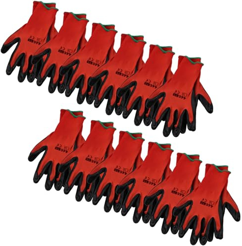 KOTARBAU® 12er Set Handschuhe Arbeitshandschuhe Anti-Rutsch Latex beschichtete Arbeitshandschuhe Größe 11 Dragon Red Herren Werkstatt Zubehör Winter Gartenhandschuhe Damen