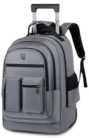 FANDARE Business Trolley Reiserucksack mit Rollen Handgepäck Koffer Groß Rolling 15.6 Zoll Laptop Rucksack Reisetasche mit Rädern Herren Laptoptasche Reisekoffer Aaktenkoffer für Schule Arbeit Grau