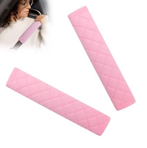 Auto Gurt Polster, 2 Stück, Autositz Gurtpolster, Weiches Material, Gurtschoner, 27 cm, Rosa, Sitzgurt Polsterung, sicherheitsgurt bezug, Autozubehör, Komfort für Hals Nacken Schulter (2-Pink)