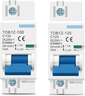 XLMURZAC Disjoncteur 1P DC MCB 250V 80A 100A 125A for système PV, Interrupteur Principal de Batterie à Courbe C, 1 pièce(125A)