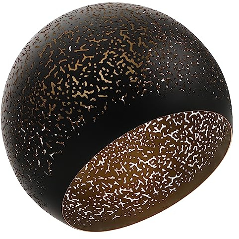 DECOMELODY Hollow Out Metall Lampenschirm Ersatz für Pendelleuchten Schwarz mit Gold Innenfutter Geeignet für Küche Bar Büro Langlebig und Pflegeleicht