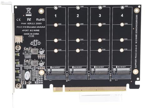 Dioche Adattatore PCIe M.2 Adattatore SSD M.2 NVME a PCIe X16 Scheda di Espansione a 4 Porte - Soft 4x32Gbps con Indicatori LED per Prestazioni Migliorate e Sicurezza dei Dati