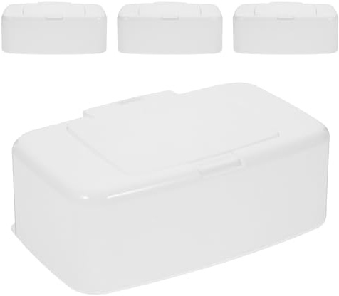 LOORGVEL Dispensador de Toallitas Húmedas Recargable con Tapa Hermética, Caja Organizadora para 4 Unidades, Contenedor Antideslizante para Baño y Escritorio, Uso Portátil y