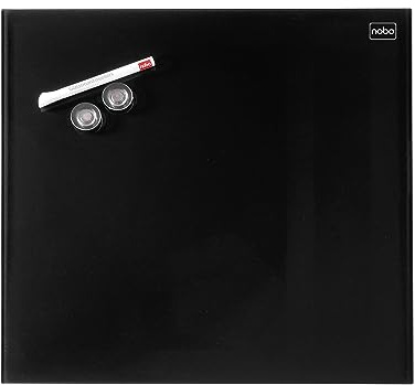 Nobo Liten Magnetisk Whiteboard i Glas, Avtorkningsbar med Tavelsudd, Ramlös, Dolda Fästen för Väggmontering, 300 x 300 mm, Inkluderar Whiteboardpenna och Magneter, Svart, 1903950