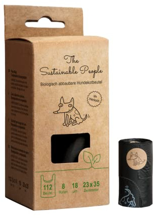The Sustainable People Sacchetti Biodegradabili con Manici per Deiezioni Canine 112 Unità Nero, 23 x 35 cm, 8 rotoli (112 sacchetti, con manici)