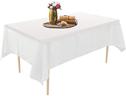 Puricon 6 Stück Einweg Tischdecke aus Kunststoff 137 x 274 cm, Premium Rechteckige Tischabdeckung Gartentischdecke für Gastronomie, Feste, Party, Hochzeiten oder Haushalt -Weiß