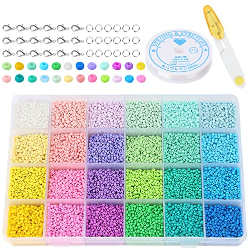 24000 Stück Perlen zum Auffädeln Erwachsene, 24 Farben Armband Perlen Set, Kleine Perlen für Armbänder Set Pastell, Beads for Bracelets, 2mm Glasperlen für Armbänder, Schmuck Selber Machen Set