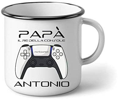 bubbleshirt Tazza in alluminio Papà PERSONALIZZABILE Festa del Papà Il re della console Regalo Papà