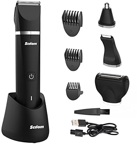 Intim Rasierer Männer, Scdom Body Groomer Men mit USB-Ladestation für Leiste, Schamkugel, Bart, Nase. Austauschbare Keramik-Klingenköpfe Wet/Dry Waterproof Cordless Rasierer Intimbereich Herren