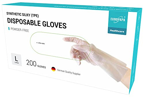 EUROPAPA® 100, 200, 300, 450 Stk Vorteilspack TPE transparenz und blau Einweghandschuhe in Box Einmalhandschuhe latexfrei Gummihandschuhe puderfrei Handschuhe in Gr. S,M,L,XL (Tansparenz-200, L)