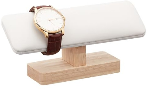nbeads Uhrenständer Aus Holz, T-Bar-Armbandhalter PU-Leder Schmuck-Organizer Abnehmbarer Armreif Fußkettchen Turmregal Für Den Heimgebrauch Display-Verkauf Im Einzelhandel, Weiß, 19.3x5x8.6cm