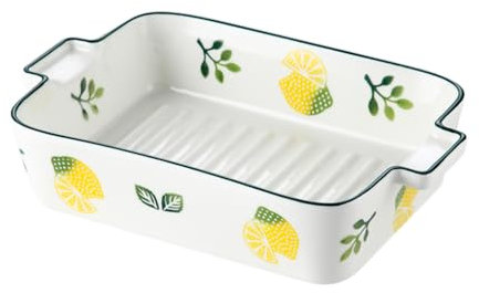 WAIT FLY Lovely Lemon - Platos de cerámica para hornear con asas, sartenes para lasaña, cacerolas, sartenes para hornear para cocinar, cena de pasteles, cocina, limón, 8.0 pulgadas