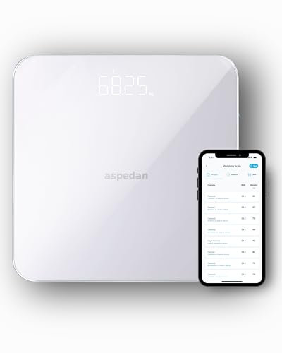 Aspedan Bluetooth Body Scales | Digital Bathroom Scales for Fitness and Weight Tracking | Connects to Phone via Free Smartphone App | iOS/iPhone and Android/Google | Kilograms and Pounds