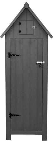 Wooden Garden Storage Shed Grey Tool Organiser Cabinet Beach Hut Sentry Box Lockable Doors 3 Corner Shelves 4 Door Hooks Roof Hatch Padlock 4 Keys Ground Fixing Kit Screw Covers Fir Wood Asphalt Roof