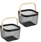 Relaxdays Cestas Metálicas de Rejilla, Set de 2, Metal y Bambú, Caja de Almacenamiento con Asa, 17,5x26x24,5 cm, Negro