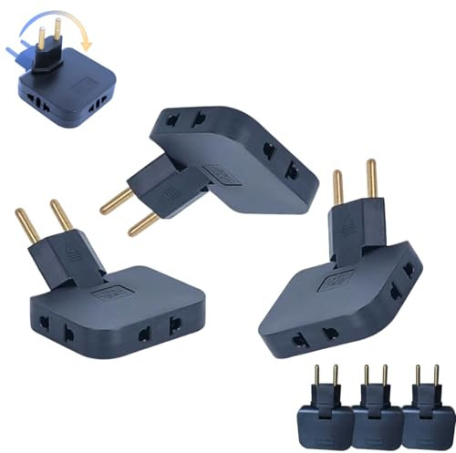 Pack 3 Ladrón Enchufe Plano múltiple de Pared de 3 Tomas con Cabezal Giratorio 180º. Regleta Enchufe Adaptador Europeo y Americano. Color Negro.