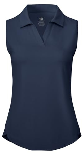 donhobo Poloshirt für Damen Ärmellos Sport Tank Tops V Ausschnitt Tshirts Schnelltrocknend Atmungsaktiv UV Schutz Polohemd für Golf Tennis Fitness Trainning Laufen (Marine, M)
