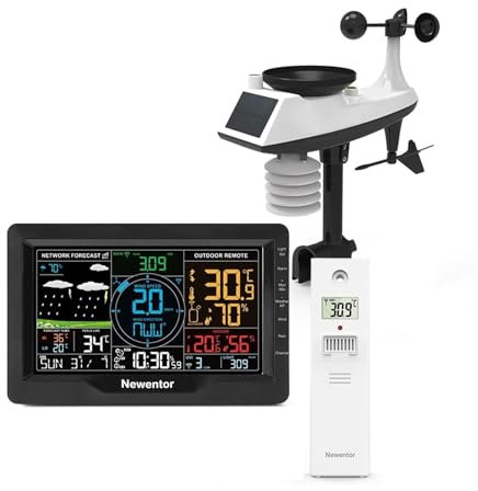 Station Météo Professionnelle, Station météo sans fil intérieur extérieur capteur vent pluviomètre thermomètre hygromètre numérique baromètre prévision, Anémomètre, Pluviomètre(Q9 and 1 Sensor)
