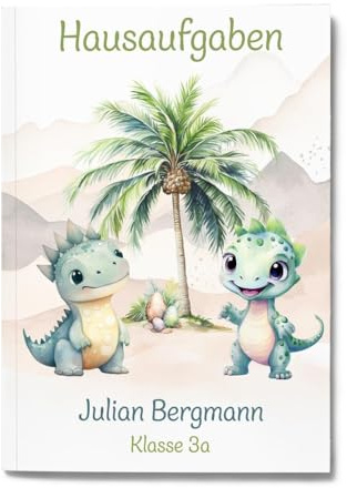 muckki.de Hausaufgabenheft Dino #1 DIN A5-48 Blatt mit Name und Klasse