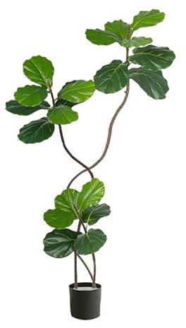 Stort konstgjort fikonträd med fiolblad, plantera konstgjord fikonträd i kruka med svart kruka, konstgjord växt inomhus/utomhus, för vardagsrumsinredning(3-Head,180cm)