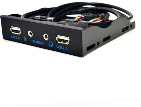 mophrati Concentrador USB 2.0 de 3,5 Pulgadas y 9 Pines con Panel Frontal, 2 Puertos USB .0, Interfaz de micrófono para PC, Negro, 10.22 x .52 cm