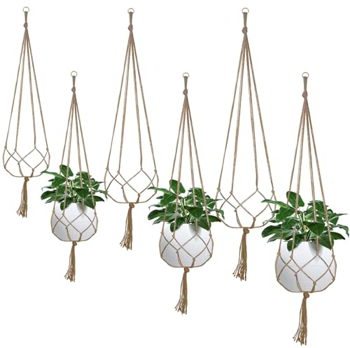 AetherAurora 6 Pièces Macrame Suspension Plante IntéRieure, 80/90/100cm | Suspension BohèMe pour Plante, Makramee Blumenampel pour Intérieur, Extérieur, Jardin, Balcon, Patio, Fenêtre (Marron)
