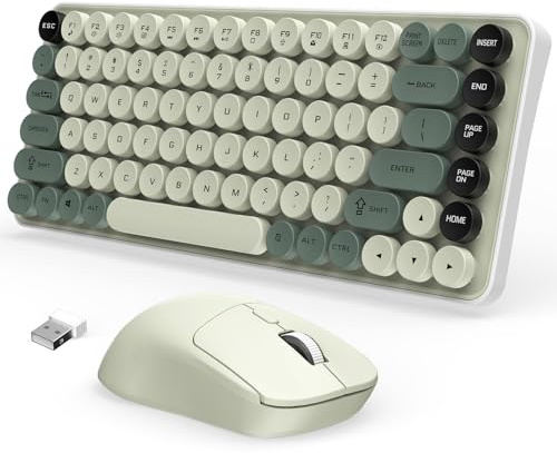 Nsyee 75% Wireless Keyboard & Mouse Combo, 85-Key Bluetooth & 2.4GHz | US Layout, Bluetooth & 2.4GHz Dual Mode Connection, Detachable Retro Round Keycaps, Power Saving, Wide Compatibility