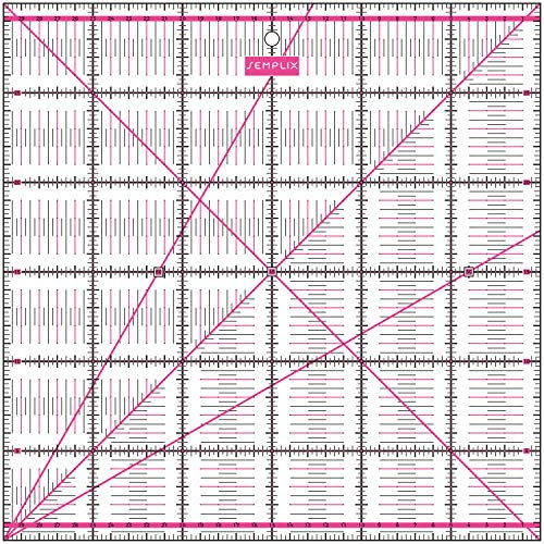 SEMPLIX Patchwork-Lineal Quilt-Lineal, transparent, mit cm-Skala und Winkelfunktionen, ideal für Patchwork und zum Basteln, 30 x 30 cm (pink)